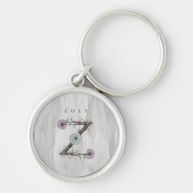Porte-clés Z Floral Monogramme Moderne Minimaliste (Devant)
