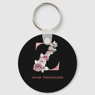 Porte-clés Z Floral Monogramme Nom Lettres Pink Agate Porte -