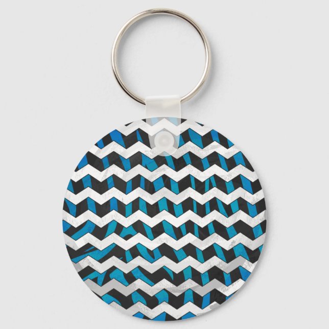 Porte-clés Zebra Chevron noir et bleu (Recto)