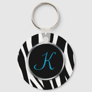 Porte-clés Zebra Print : Monogramme bleu : Porte - clé