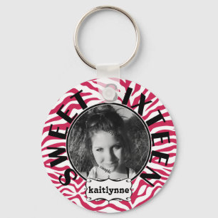 Porte-clés Zèbre rose de sweet sixteen avec la photo et le