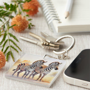 Porte-clés Zèbres en Safari Serene African Wildlife Art