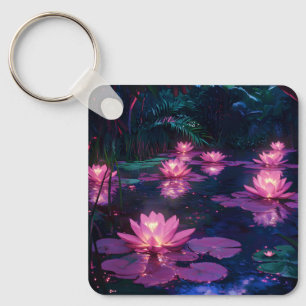 Porte-clés Zen de minuit Nature Étang de lotus rose
