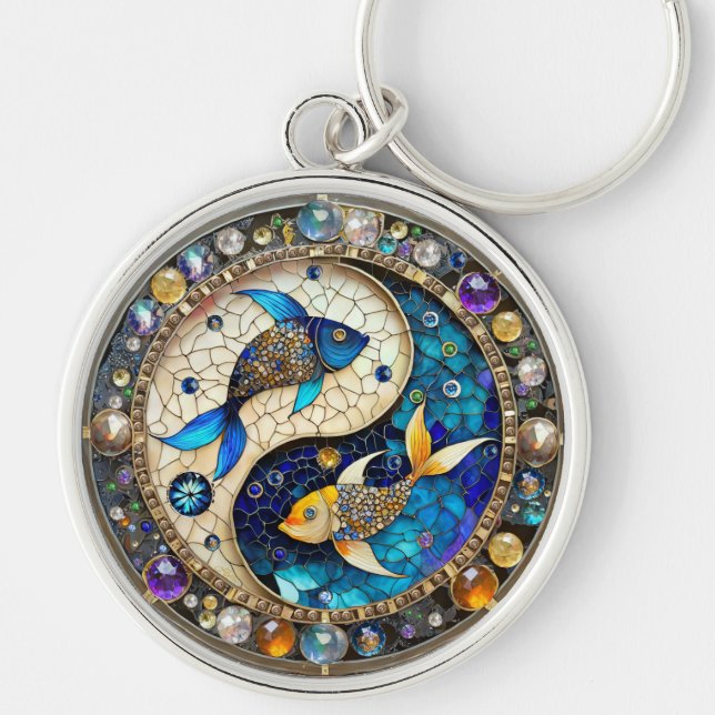 Porte-clés Zodiac - Poissons de poisson Yin et Yang (Devant)