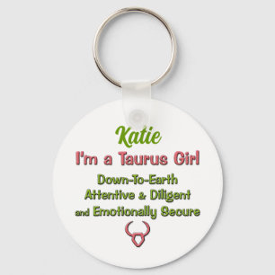 Porte-clés Zodiac Taurus Girl en rose et vert