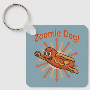 Porte-clés Zoomie Chien volant Hot Dog Cartoon - Fun Retro