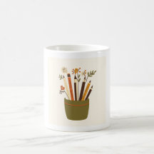 Porte-crayons floral à motif de tasse esthétique