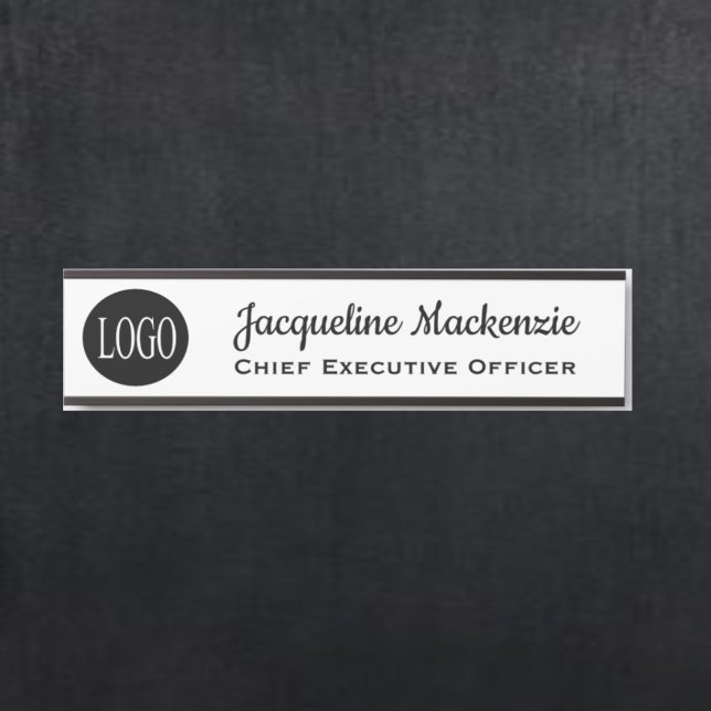 Porte de bureau avec logo Nom Plaque B&W Blanc (Créateur téléchargé)