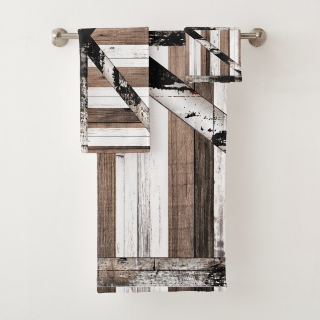 Porte de grange rustique multi-bois blanche et mar (En situation)