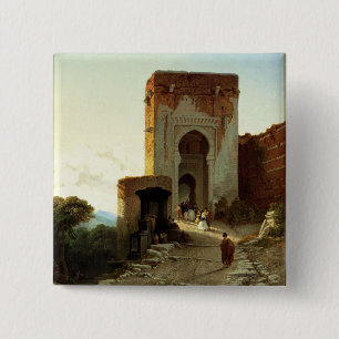 Porte de Justice, Alhambra, Granada (oil on canvas 2 Inch Square Button