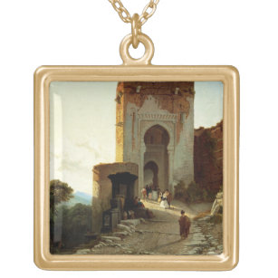 Porte de Justice, Alhambra, Granada (oil on canvas Gold Plated Necklace