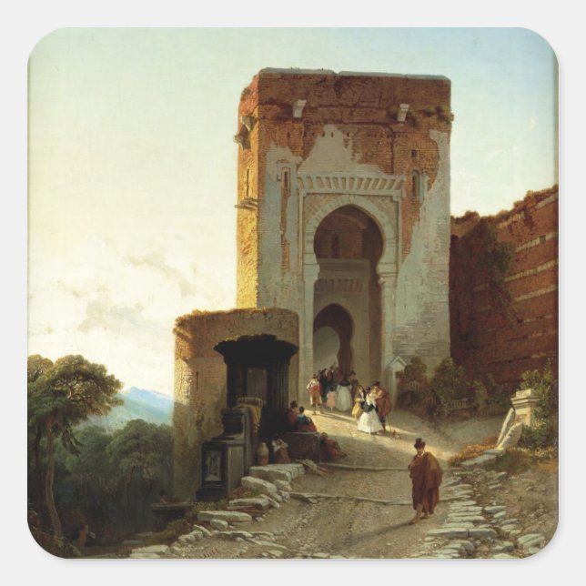 Porte de Justice, Alhambra, Granada (oil on canvas Square Sticker (Front)