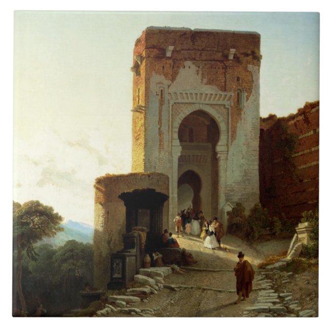 Porte de Justice, Alhambra, Granada (oil on canvas Tile (Front)