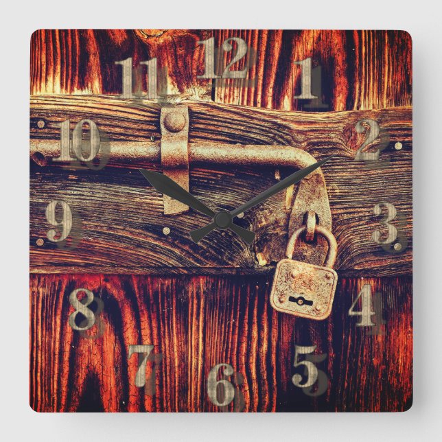 Porte en bois rustique avec horloge en laiton anti (Recto)