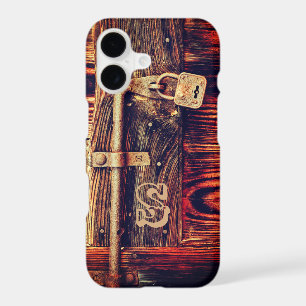 Porte en bois rustique avec serrure en laiton anti