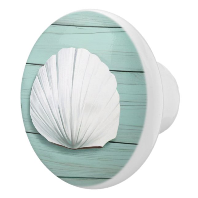 Porte En Céramique Aqua Blue Seashell Faux Wood Shell Bouton de tiroi (Droite)