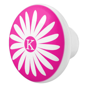 Porte En Céramique Bouton de fleur de marguerite graphique rose monog