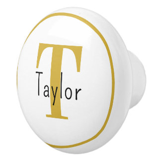 Porte En Céramique Bouton de tiroir à monogramme blanc et or minimali