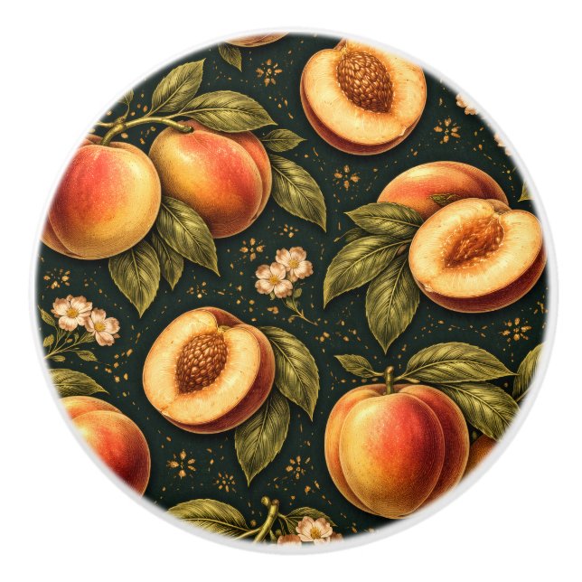 Porte En Céramique Bouton de tiroir botanique pêche dorée (Devant)