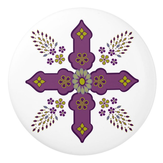 Porte En Céramique Bouton de tiroir marocain à fleurs arabesques (Devant)