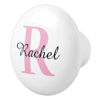 Porte En Céramique Bouton de tiroir personnalisé avec monogramme rose