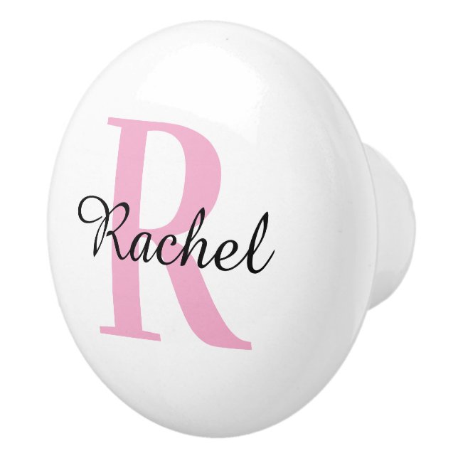 Porte En Céramique Bouton de tiroir personnalisé avec monogramme rose (Droite)