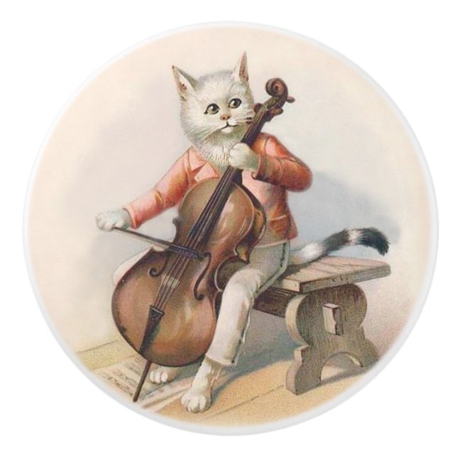 Porte En Céramique Chat blanc jouant le bouton décoratif de (Devant)