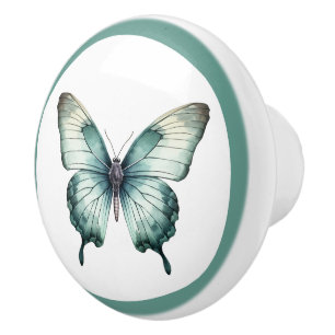 Porte En Céramique Élégant Papillon de Teal Bouton de Tiroir Turquois