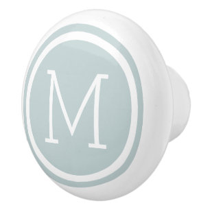 Porte En Céramique Monogramme bleu nuage - Bouton de tiroir personnal