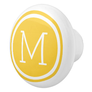 Porte En Céramique Monogramme Jaune Bouton de tiroir personnalisé