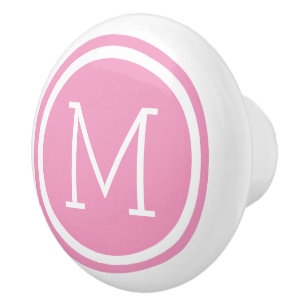 Porte En Céramique Monogramme rose - Bouton de tiroir personnalisé