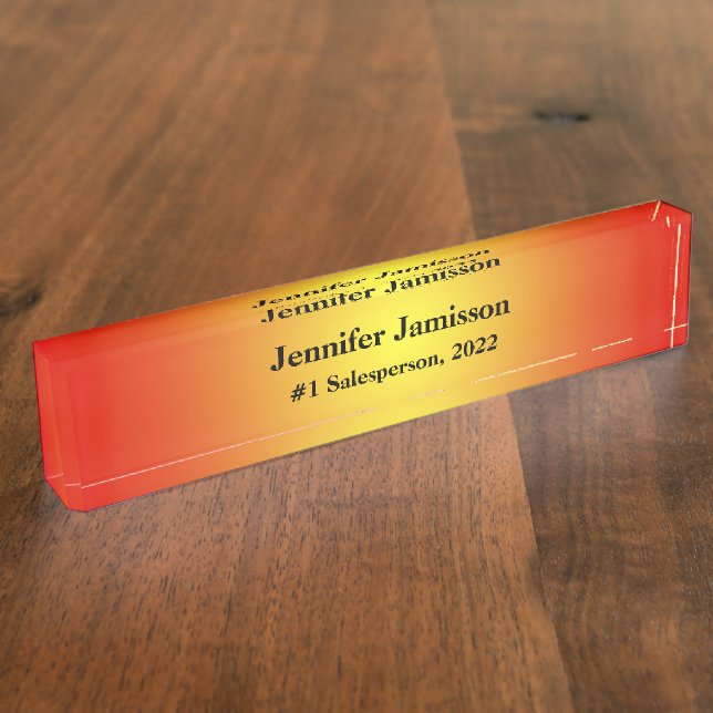 Porte-nom #1 Vendeur, nom, acrylique jaune et orange (Taille)