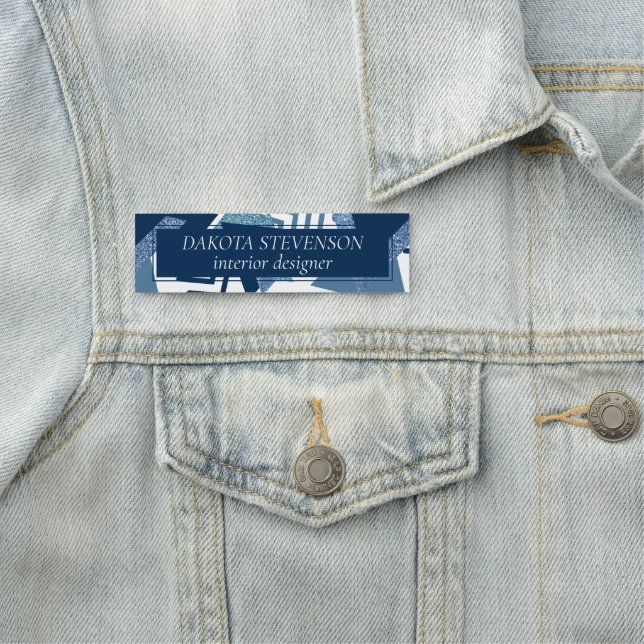 Porte-nom 80s Luxe Abstrait | Turquoise et bleu marine (En situation)