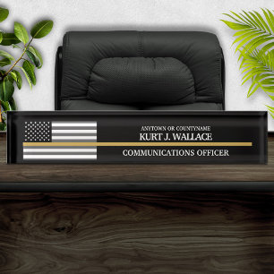 Porte-nom 911 Dispatcher Thin Gold Line Flag Desk Nom Plaque