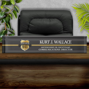 Porte-nom 911 Dispatcher Thin Gold Line Shield Acrylique