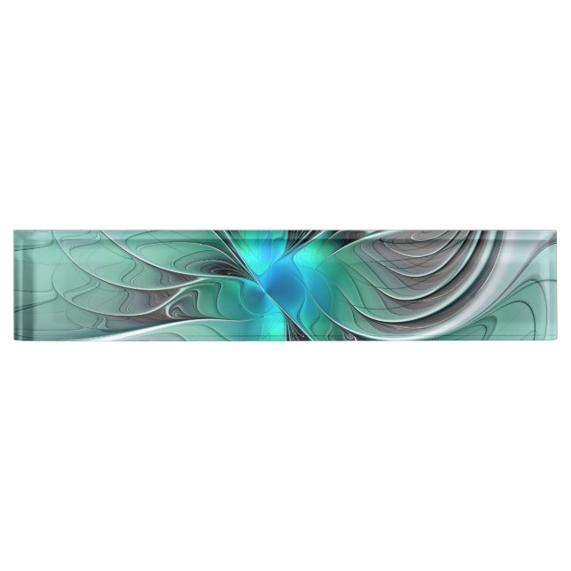 Porte-nom Abstrait De Bleu, Art Fractal Moderne (Devant)