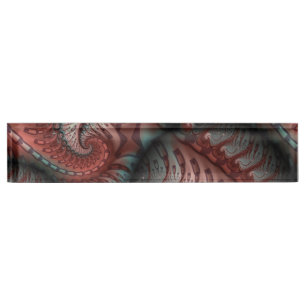 Porte-nom Abstrait Fantaisie Vive Art Fractal Brun Bleu