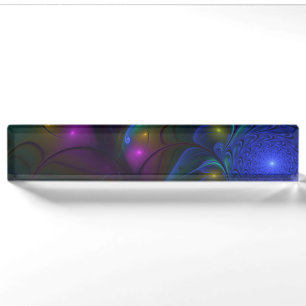 Porte-nom Abstrait Moderne Trippy Fractal Lumineux Coloré