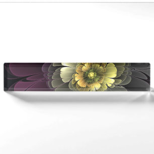 Porte-nom Abstrait Purpur moderne Khaki Gris Fleur fractale 