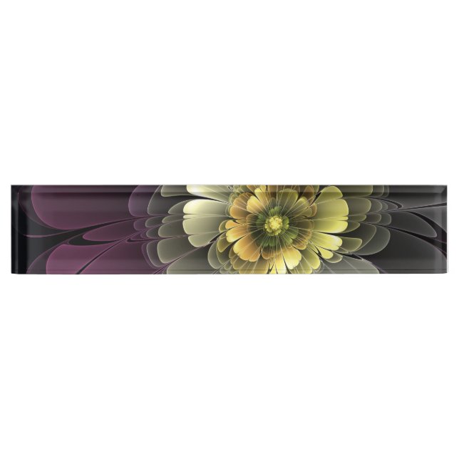 Porte-nom Abstrait Purpur moderne Khaki Gris Fleur fractale  (Devant)