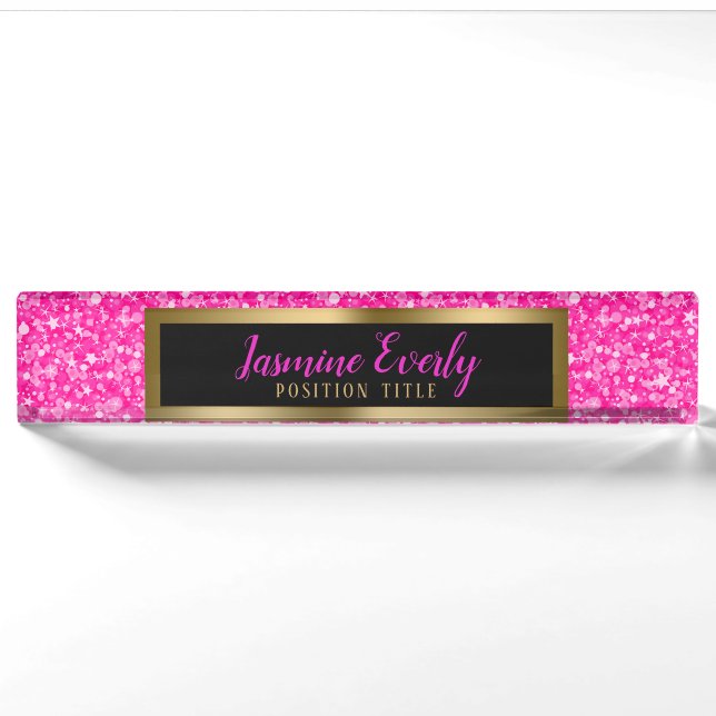 Porte-nom Accents or Parties scintillant rosé chaud (Devant)