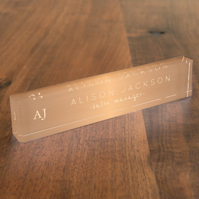 Porte-nom Acier or cuivre nom commercial métallique monogram (Taille)