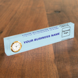 Porte-nom Acrylique Bleu Clair Avec Horloge