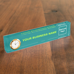 Porte-nom Acrylique Vert Turquoise Avec Horloge