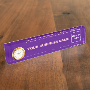 Porte-nom Acrylique violet d'affaires avec horloge