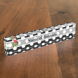 Porte-nom Affaires noires et blanches audacieuses de camélia