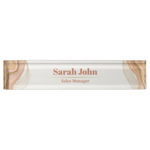 Porte-nom Agate brun, rose et or personnalisée