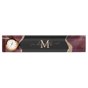 Porte-nom Agate Burgundy Pailleté Or Élégant et Stylé
