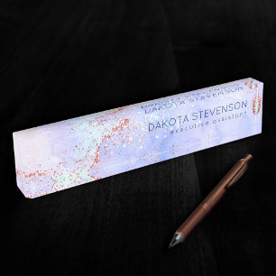 Porte-nom Agate de luxe magnifique   Aquarelle bleu ciel