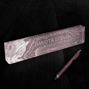 Porte-nom Agate de mauve cristallisée   Marbre rose Rose pou